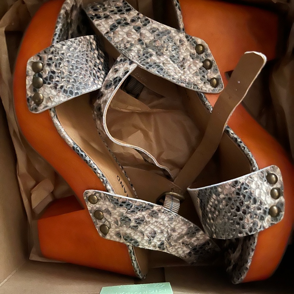 Lucky Brand Snakeskin and Vibrant Orange Sandals